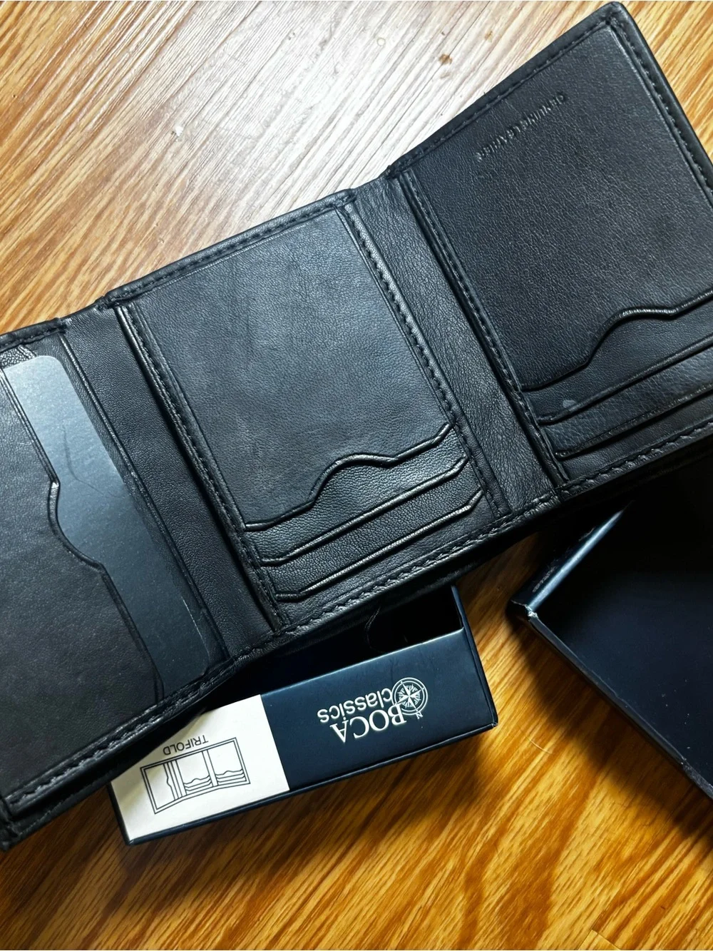 Boca Classics Men's Black Trifold Wallet Solid Logo Accent Credit Card